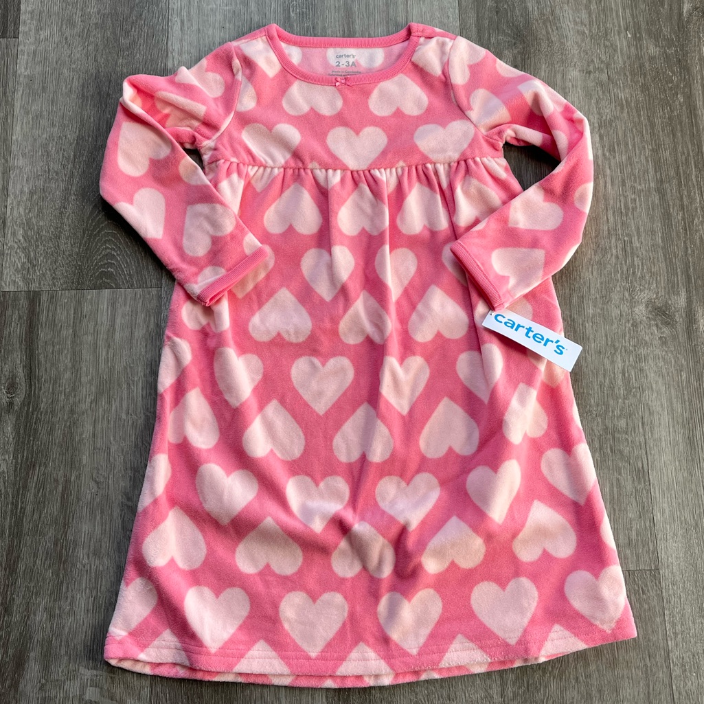 Nwt Girls Size 23a Pink Heart Fleece Nightgown